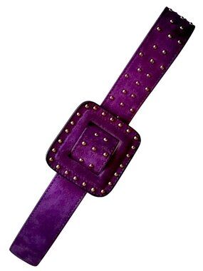 Vintage Escada Gold Studded Suede Belt IT40 Dark Purple Large Square Buckle Vintage Escada Leather and Gold Belt Sz 36 - Etsy main image 2